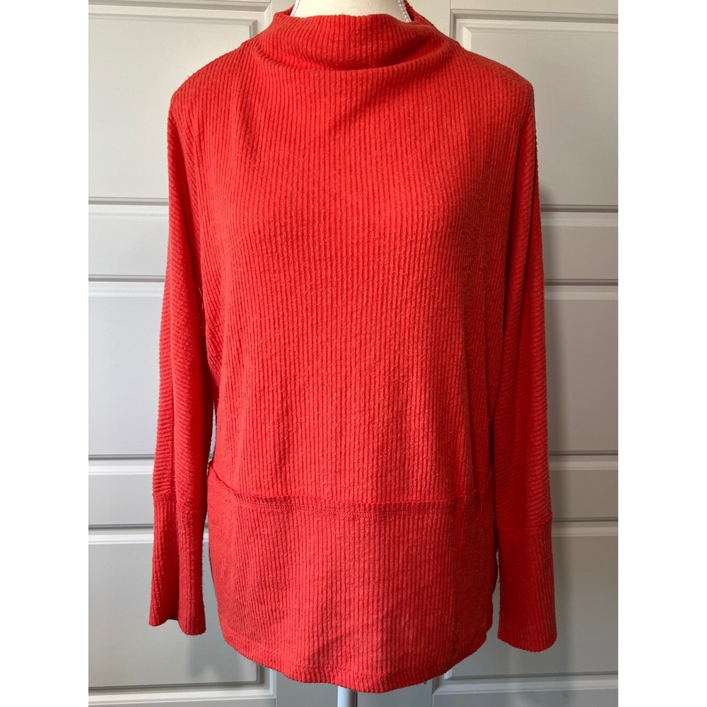 Anthropologie Eri + Ali Ribbed Knit Mock Neck Dolman‎ Sleeve Top Coral Red Small